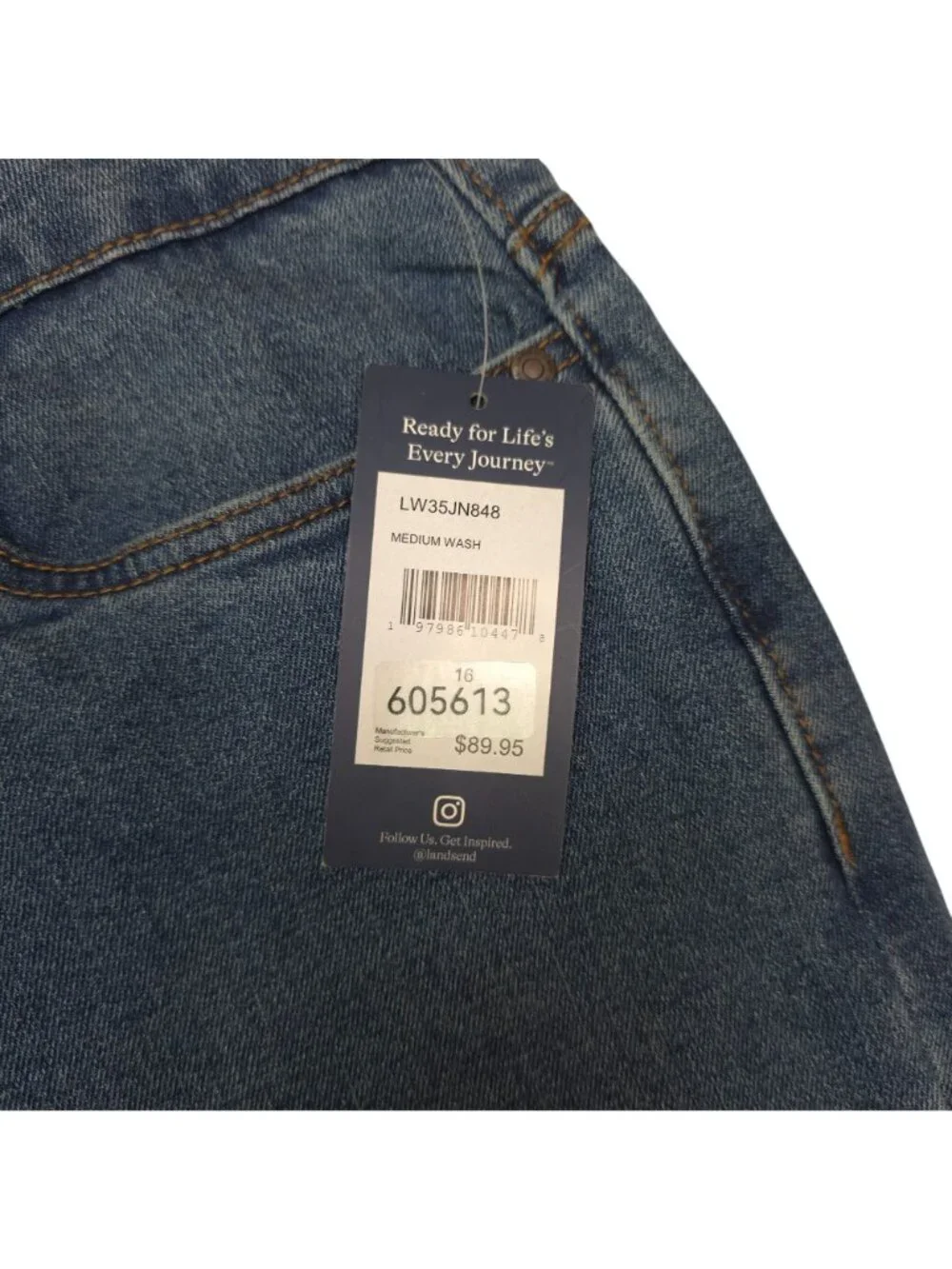 Lands End Flannel Lined Straight Leg Jeans Womens Size 16 Medium Wash